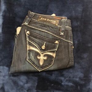 Dark wash Rock Revival Capris